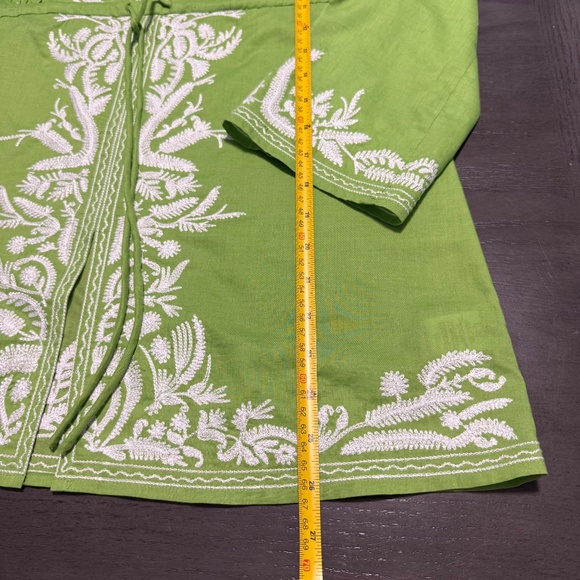MICHAEL MICHAEL KORS GREEN EMBROIDERED 3/4 SLEEVE BOHO TUNIC TOP SIZE MEDIUM - Picture 4 of 7